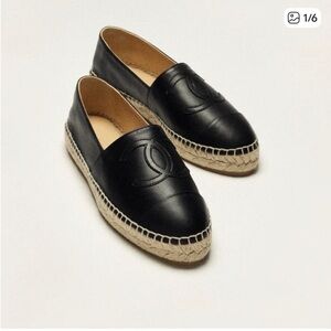 CHANEL ESPADRILLES - BLACK LAMBSKIN size 7